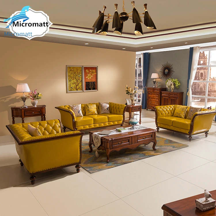 Wholesale American Style Furniture Living Room Dark Color Leather Solid Wood Corner Sofa