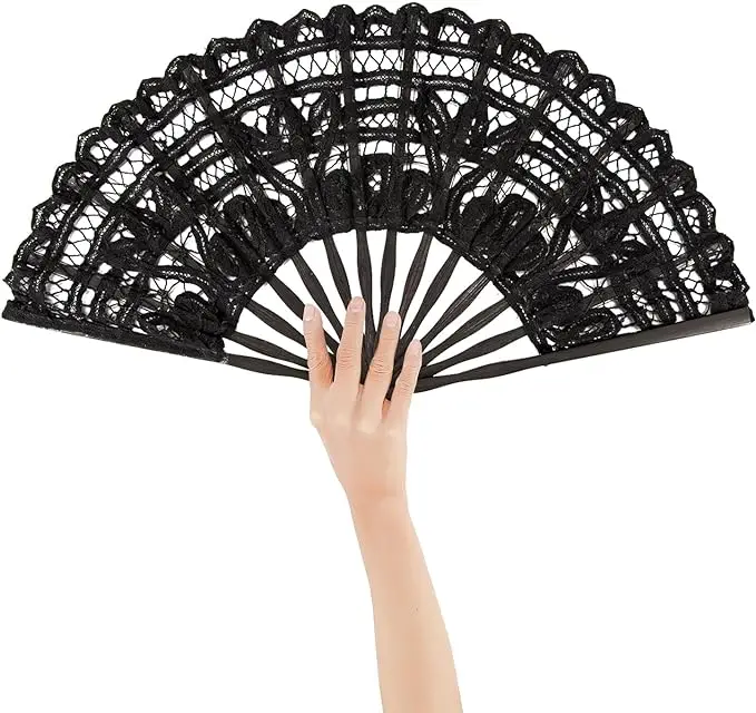 Cotton material fancy girl style cute handmade hand fan superior 27 cm retro folding bamboo lace handheld fan for decoration