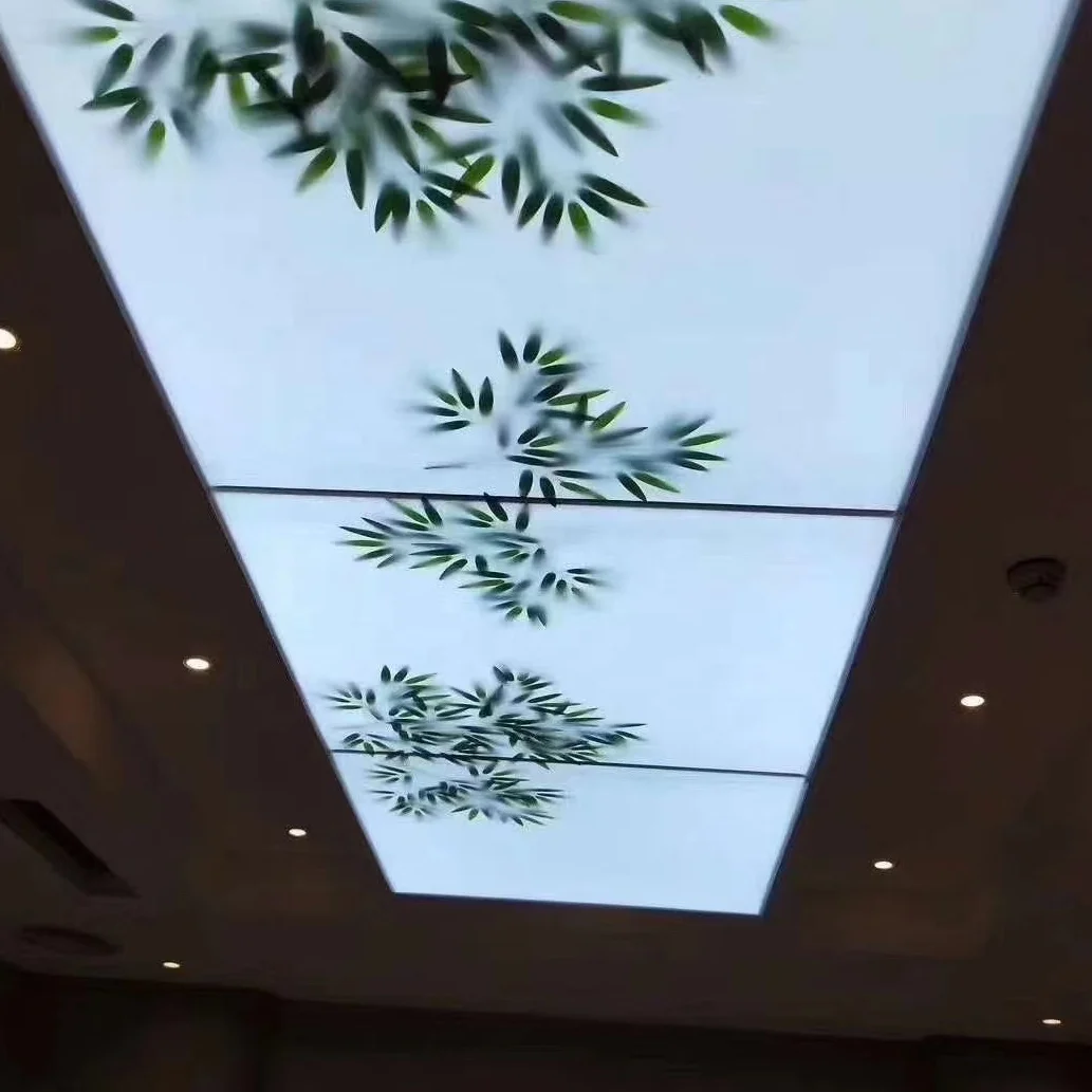 ZHIHAI hotel hall decor green tree leaves colorful flower cloud sky print modern interior designs 3d stretch ceiling