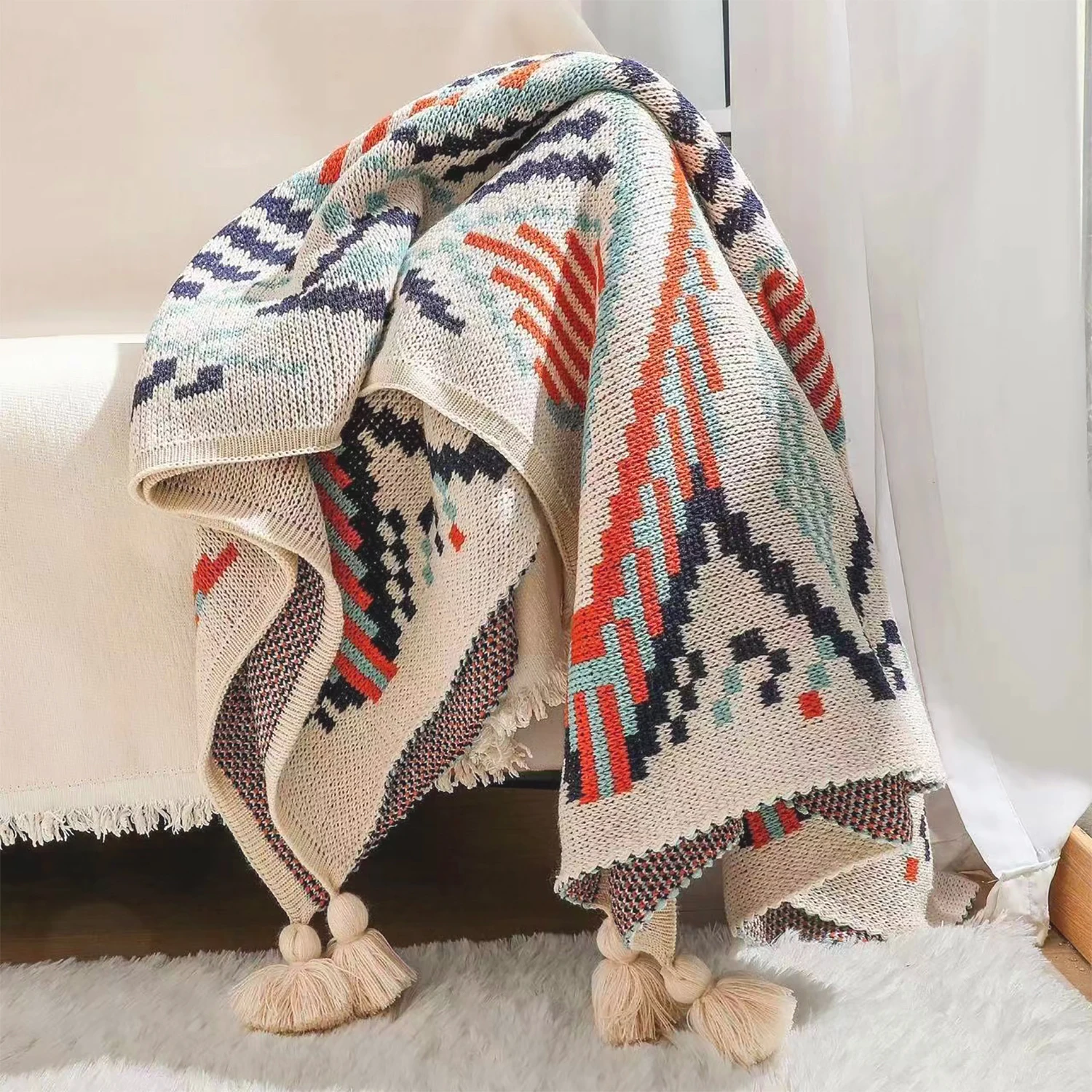 Hot Sale Bohemian knitted blankets Geometric Patterns Home Blankets Knitted Throw Blanket