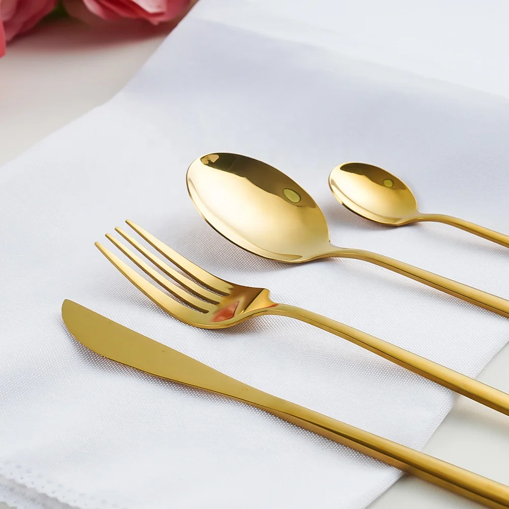Gold Knife and Fork Set Luxury Cutlery Stainless Steel Set of Dining Utensils Household Wedding Table