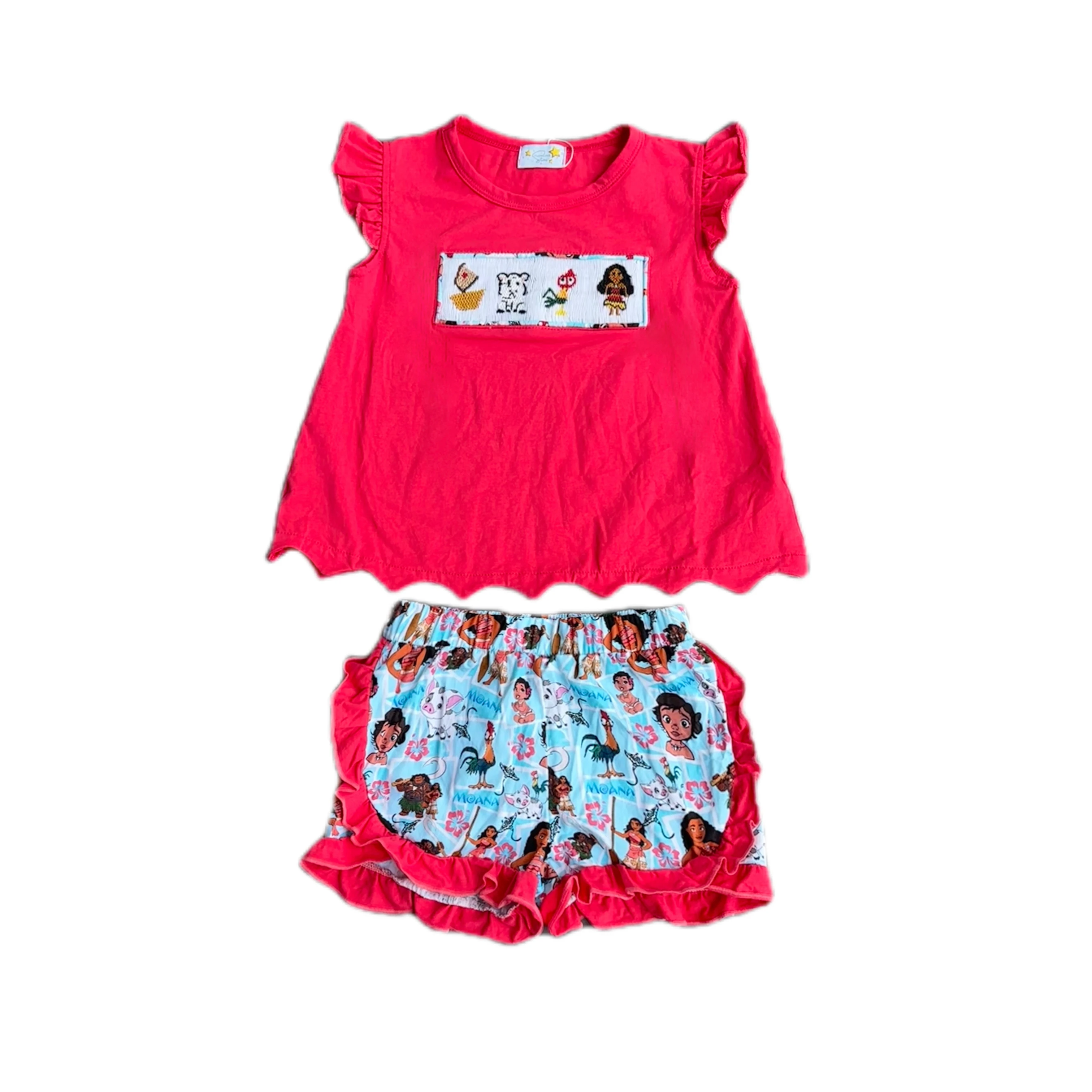 Yihui  OEM ODM bule set sweet custom pattern lovely teen girl set clothes skirt with short wholesale children clothing set smock