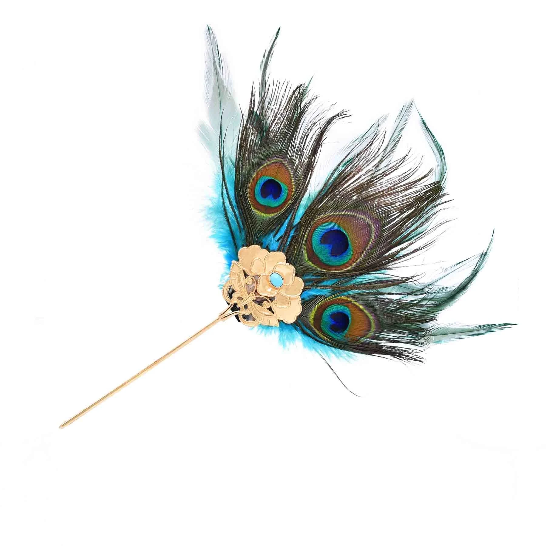 Fashion Ethnic Peacock Feather Flower Pattern Women Hairpin Hair Accessories Chopsticks Hair Jewelry