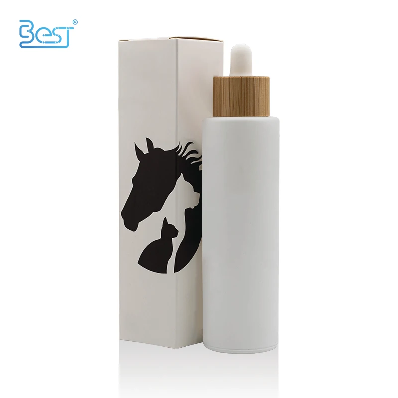 white glass bottle with bamboo dropper and white rubber cosmetic bamboo bottle for serum and essential oil natural bamboo