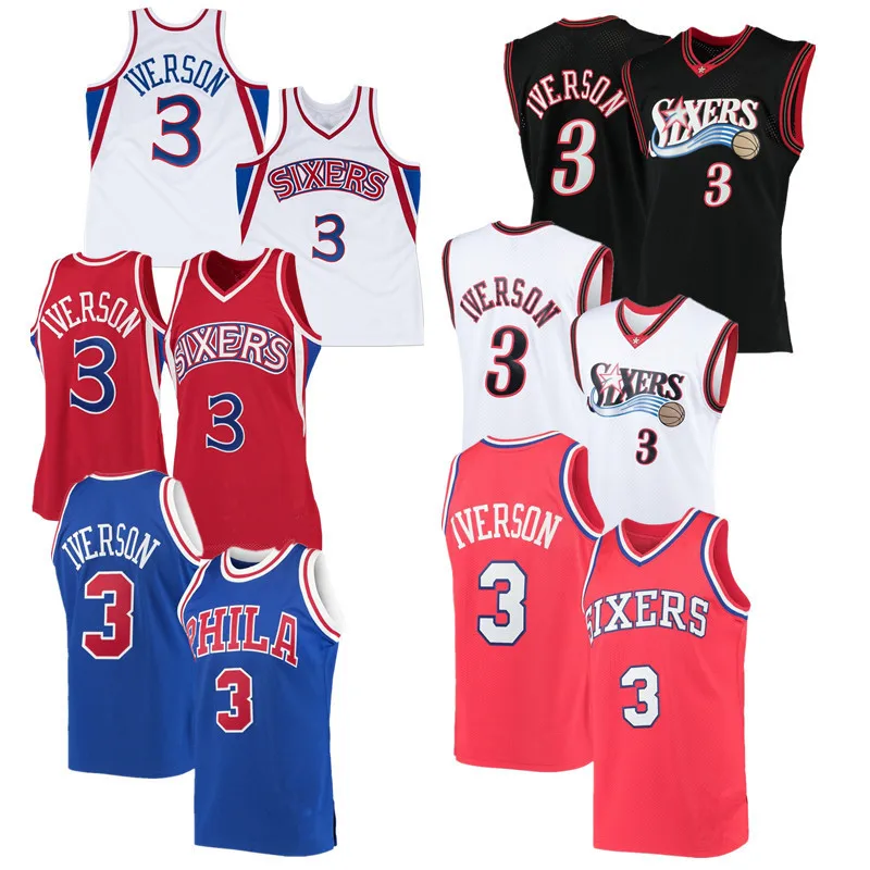 76 человек #3 Allen Iverson Филадельфия 76ersIverson винтажная вышивка баскетбольная майка