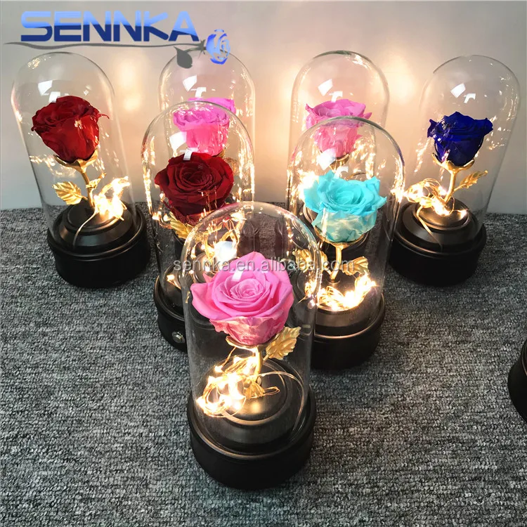 Beautiful LED Light Bluetooth Speaker Preserved Eternal Roses in Glass with Gift Box