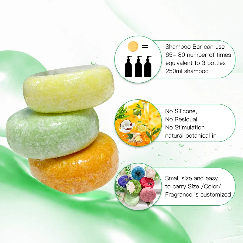 Factory Custom Private Label 60g Handmade Solid Shampoo Hair Soap Organic Natural Vegan  Shampoo Bar  for Hair Care