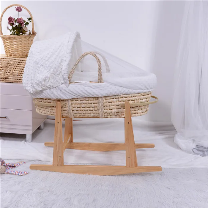 china wholesale infant wooden bassinet moses basket rocking stand