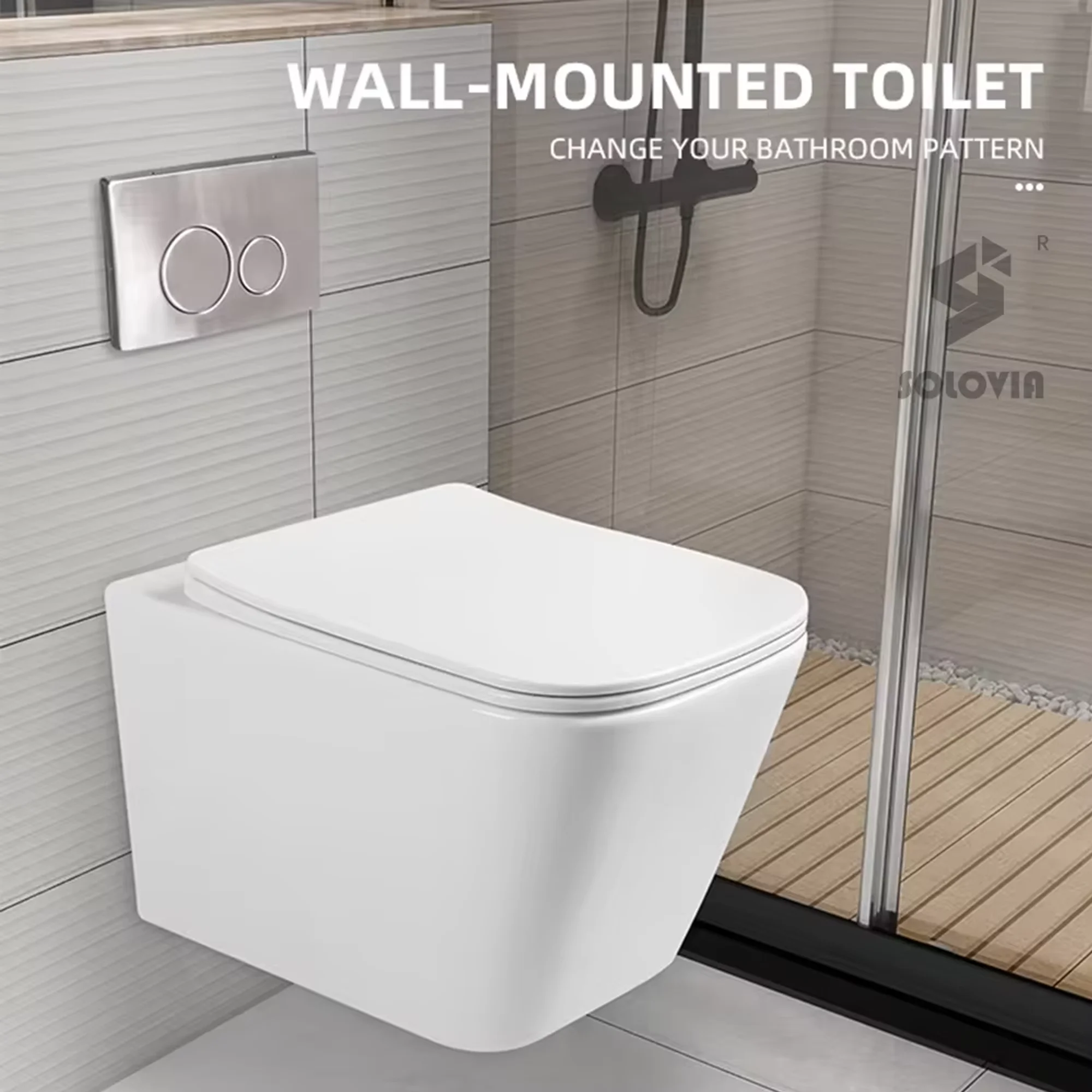 Solovia Toilette Bowl Wc Suspend Modern Hanging Mount Water Closet Rimless Floating Ceramic Wall Hung Toilet for European Market