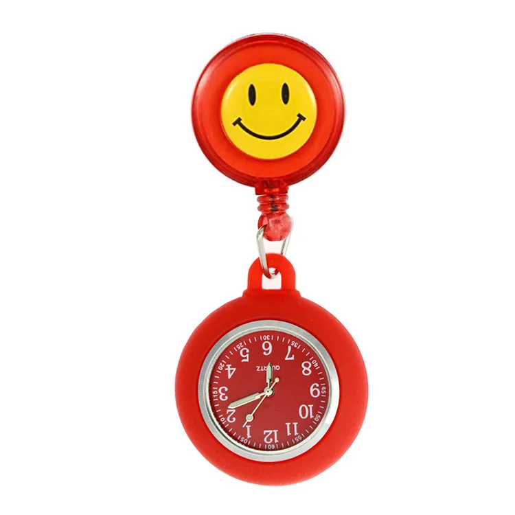 BR-111-Z Retractable Nurse Watches With Clip Nurse Fob Watch Silicone Cute Cartoon Smile Round Face Watch For Nurse