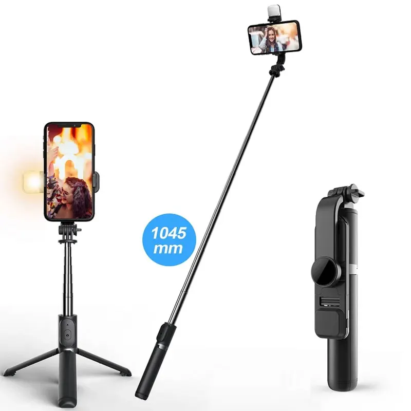 JUNNX Portable Flexible Wireless Palos de Selfie Tripod MINI Phone Holder Self Stick with Fill Light Shutter Remote Control