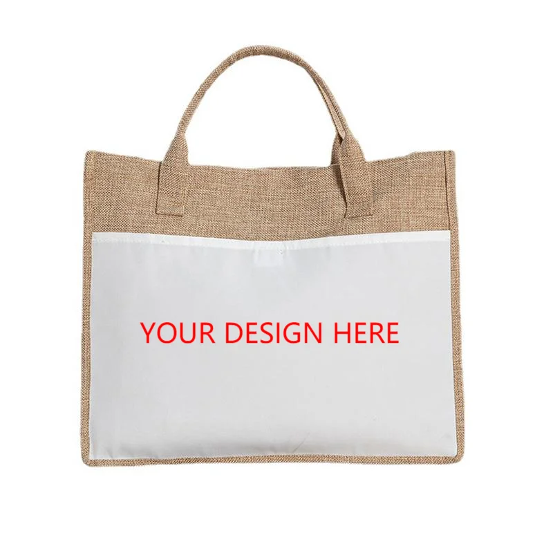 Wholesale Promotion Linen Hessian Hemp Jute Grocery Shopping Burlap Beach Tote Bag with pocket Custom Sublimation jute bag