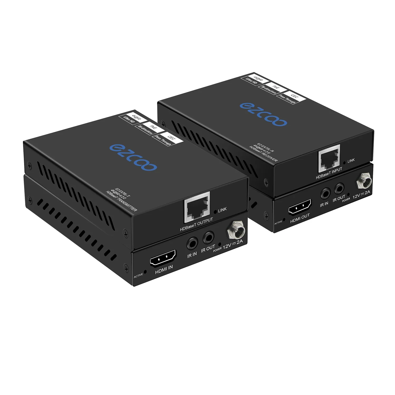 HD-MI Extender 4K 60Hz (4:2:0) HDR HDMI2.0 HDCP2.2 230ft 1080P Cat5e Cat6 No lag Bi-Directional Two-way IR PoE Atmos DTSX CEC