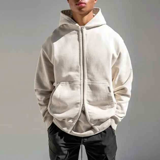 Custom Streetwear Vintage 100% Cotton 400Gsm Hoodie Oem Oversized Heavyweight Men Full Zip Hoodie
