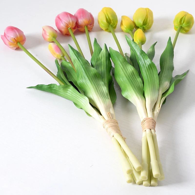 Artificial soft rubber tulip PE latex silicone tulip flower artificial flower moisturizing hand feeling 5 tulips bouquet