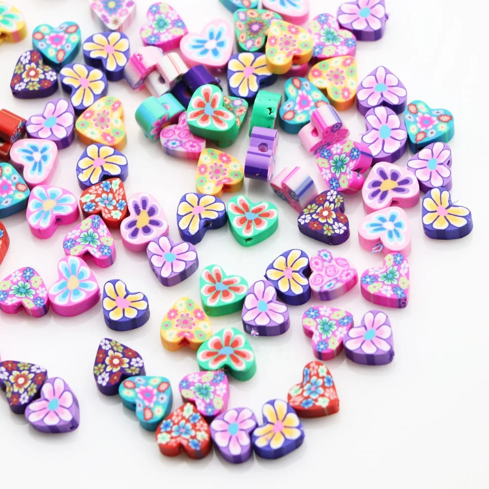 
10mm Handmade Soft Polymer Clay Heart Bead with holes For DIY Necklace Bracelet Hair Ornament Jewelry Making 
