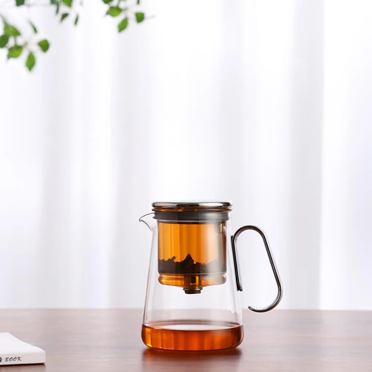Hot Sale Custom Healthy Drink 700ml Chinese Heat Resistant Glass Kettle Magnetic Rotating Tea Pot Set With Handle Filter
