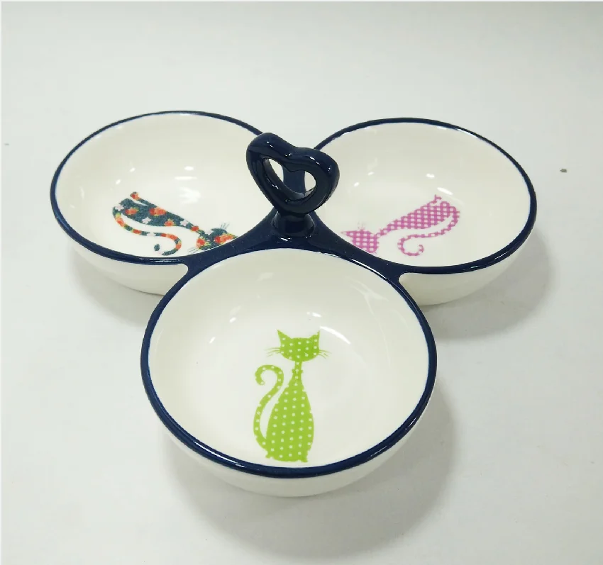 White ceramic Christmas decor salad bowl porcelain 3 section divided serving bowls for dried fruits nuts