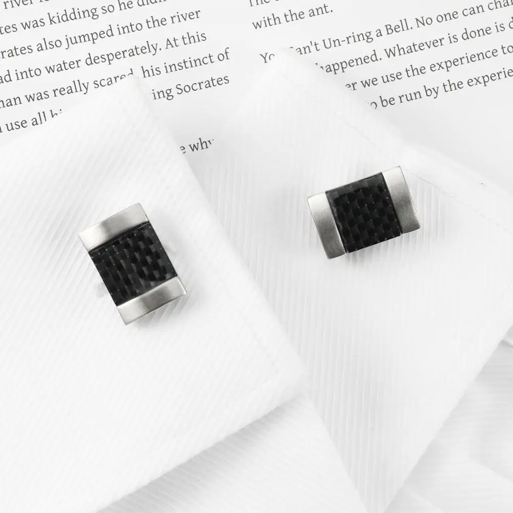 Запонки OB Jewelry мужские из углеродного волокна, ювелирные украшения для рубашки, квадратные запонки из высококачественной нержавеющей стали