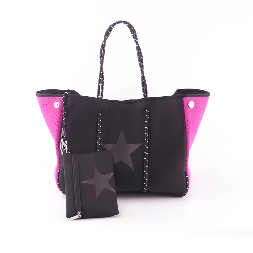 Star Design Neoprene Fashion Customized Beach Handbag Waterproof Neoprene Beach Tote Bag