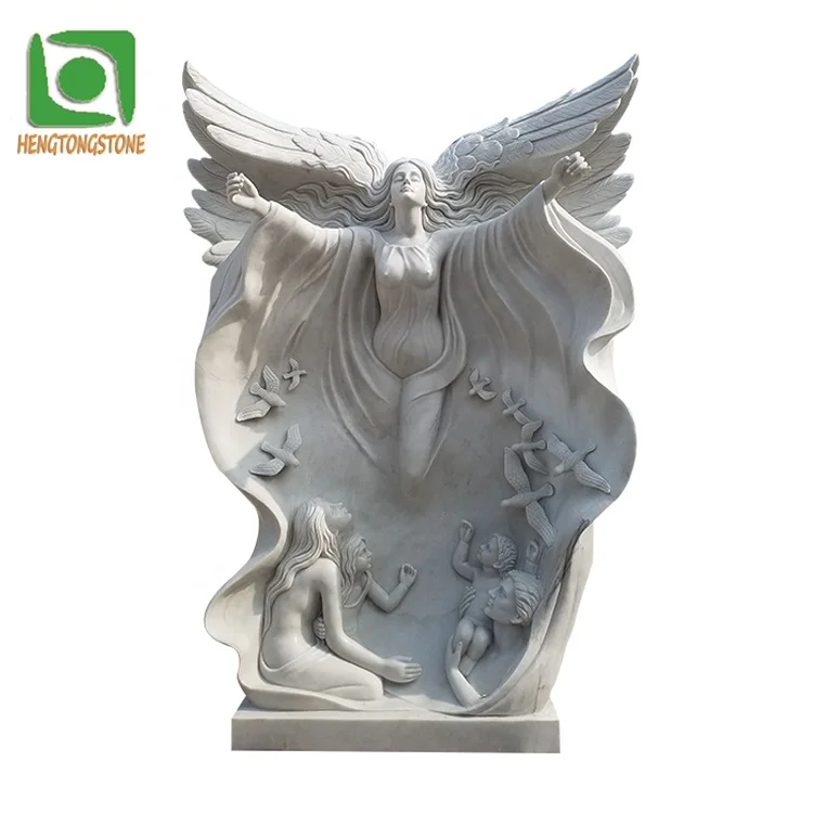 Western Style Vivid Marble Angel Open Her Wings Statue