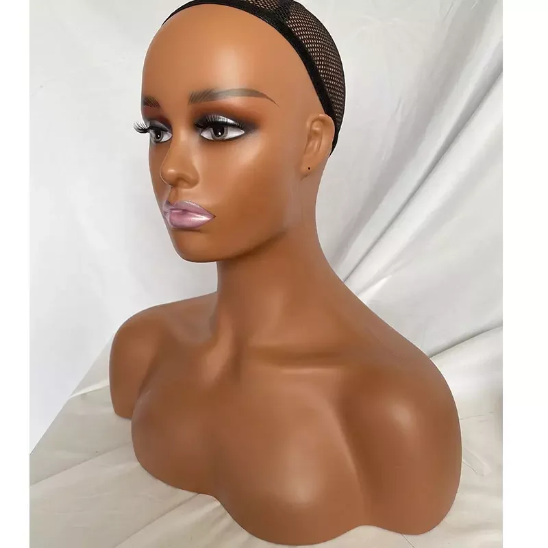 Wholesale  Brown Mannequin Head with Shoulders Plastic Pink Lips Make up for Wigs Earrings Hat Display