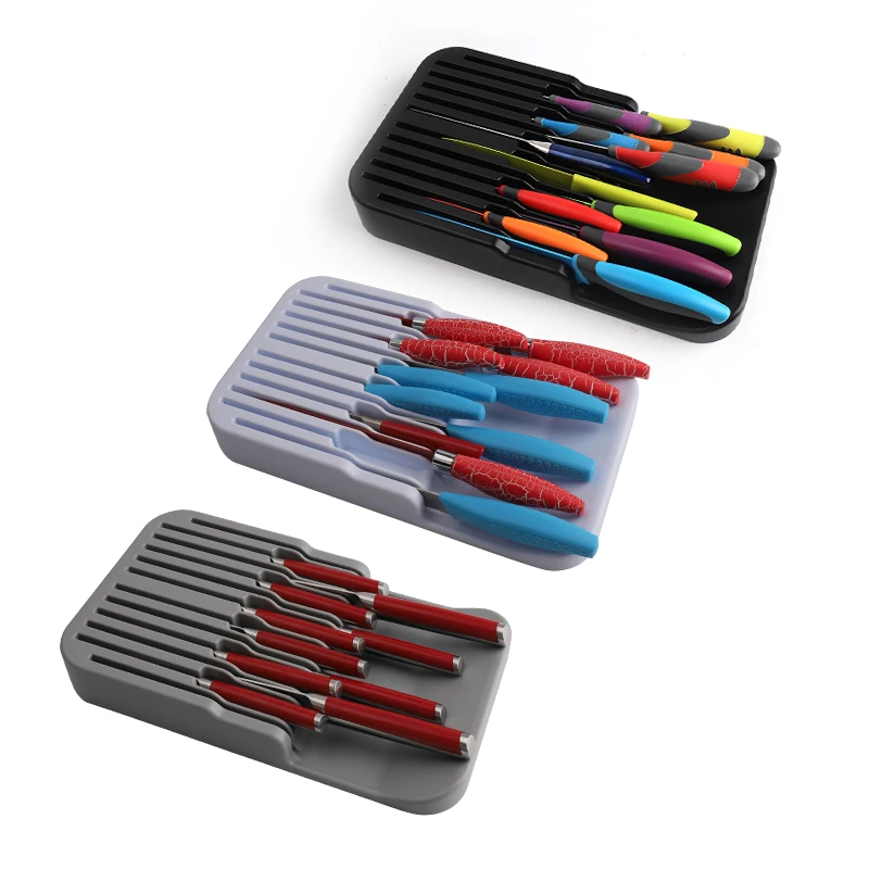 Knife Blocks Drawer Tray for Kitchen Knife Insert Organize Drawer Plastic Knives Storage Holder Slots Stand (1600252883178)