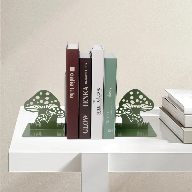 Creative mushroom bookshelf Heavy Duty bookends metal wrought iron book ends for Shelves Decorative