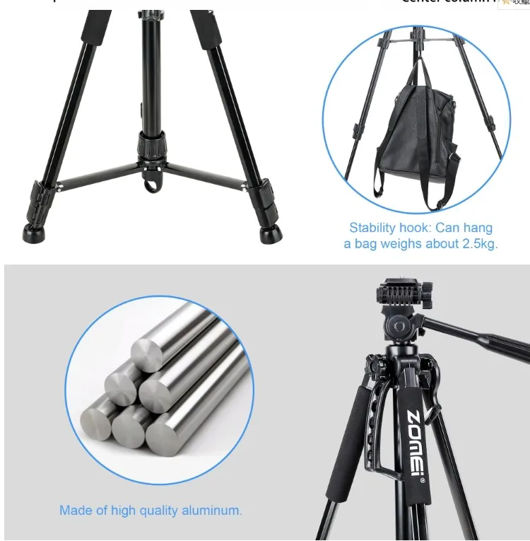 zomei Lightweight Tripod ZM1200 Camera Tripod stand for phone, ring light with tripod smartphone