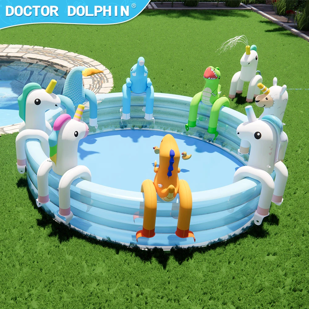 Doctor Dolphin Inflatable Gradient unicorn Spray Splash Back garden Back Yard Sprinkler Water Game Pool Spray Water Toys