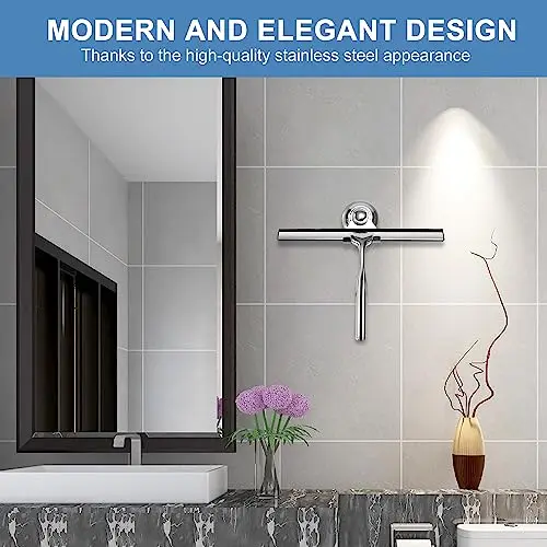 Bath Wiper with Bracket Window Wiper Stainless Steel for Bathroom Kitchen Mirror Tile Window Car Glass Cleaning Luxury