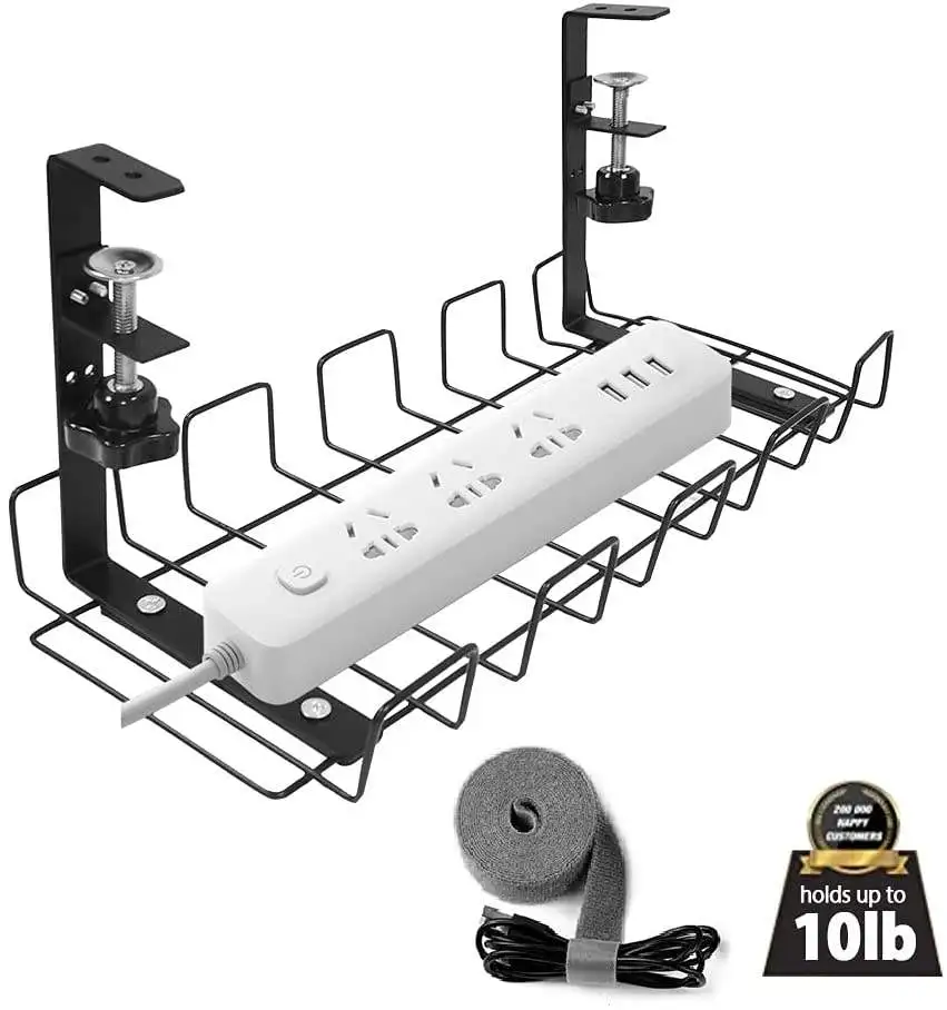 Amazon no-drill power strip storage rack, office desk wire organizer, cord holder with adjustable hanging basket.