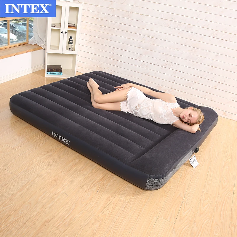 INTEX 64144  Lightweight Queen Size  Inflatable Flocked Double High Air Bed Mattress With Built In pillow