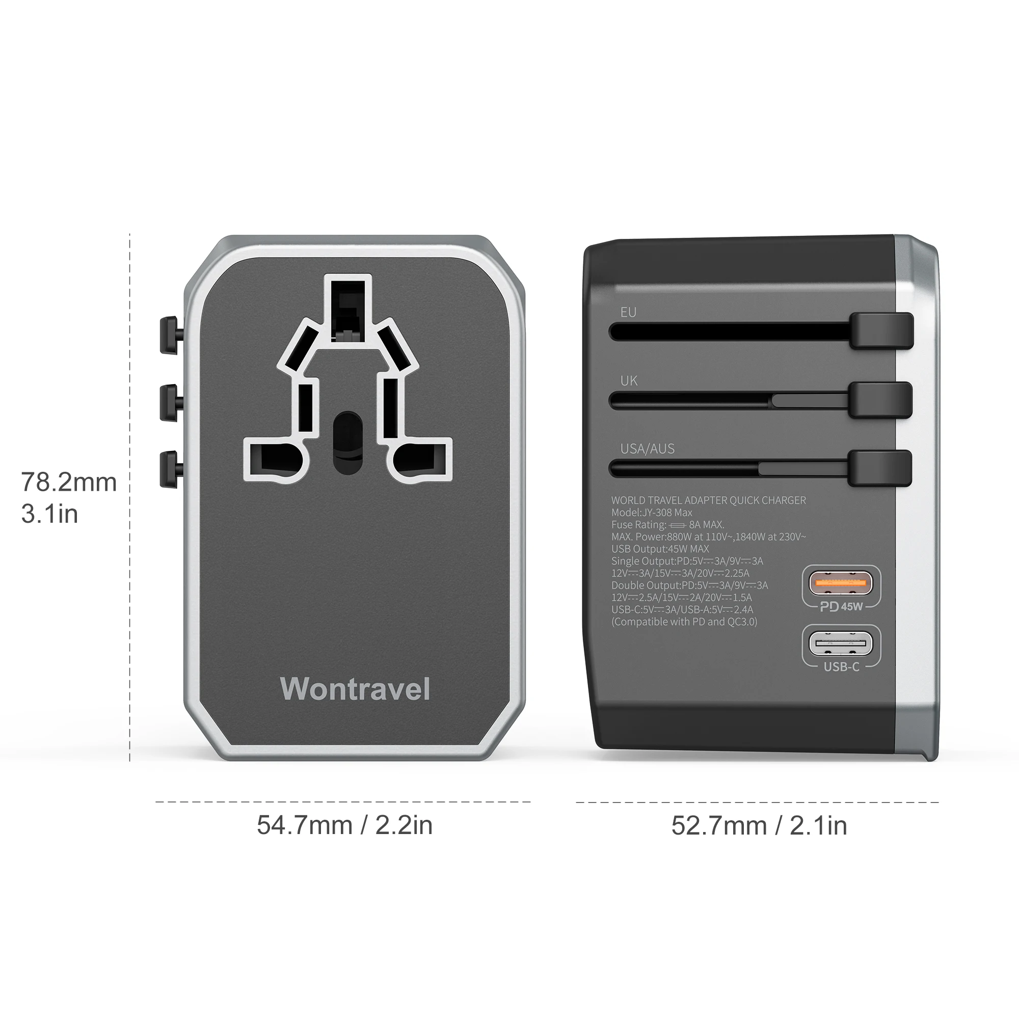 Wontravel Business Gift Item Electronic Product 45W Output Multi Port Quick Charger Wall Switch Socket