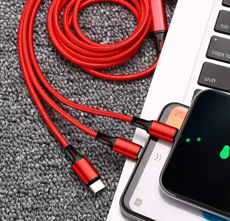 Заводской OEM 3 в 1, нейлоновый плетеный кабель 2A micro usb type C, зарядный кабель для телефона iphone, samsung, huawei, usb-кабель