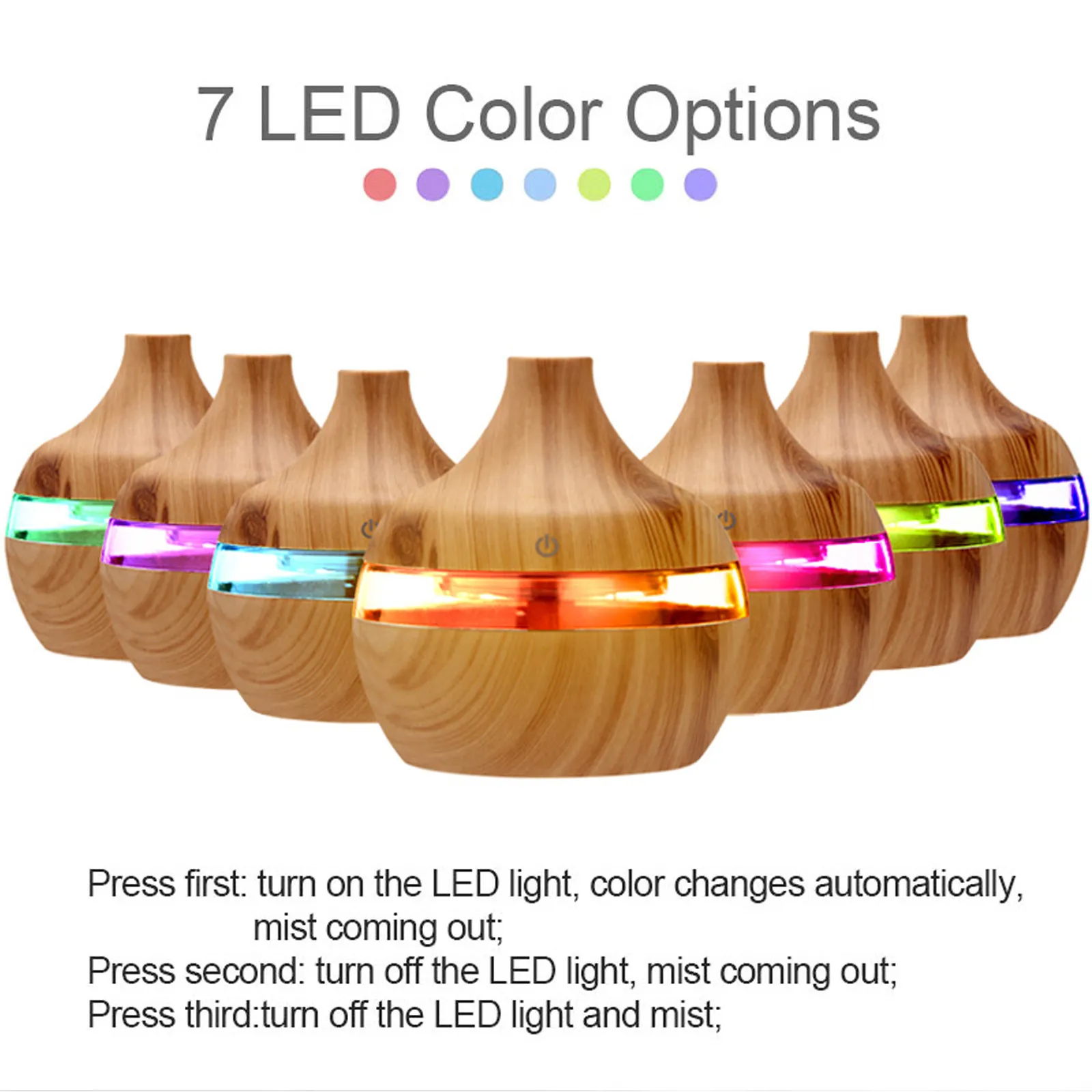 300ml Electric Humidifier Essential Oil Diffuser Ultrasonic Wood Grain Air Humidifier USB Mini Mist Maker 7 LED Light