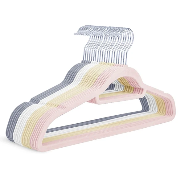 30PK Pink Velvet Fabric Hangers Non Slip Felt Hangers with Tie Bar  for Wholesale