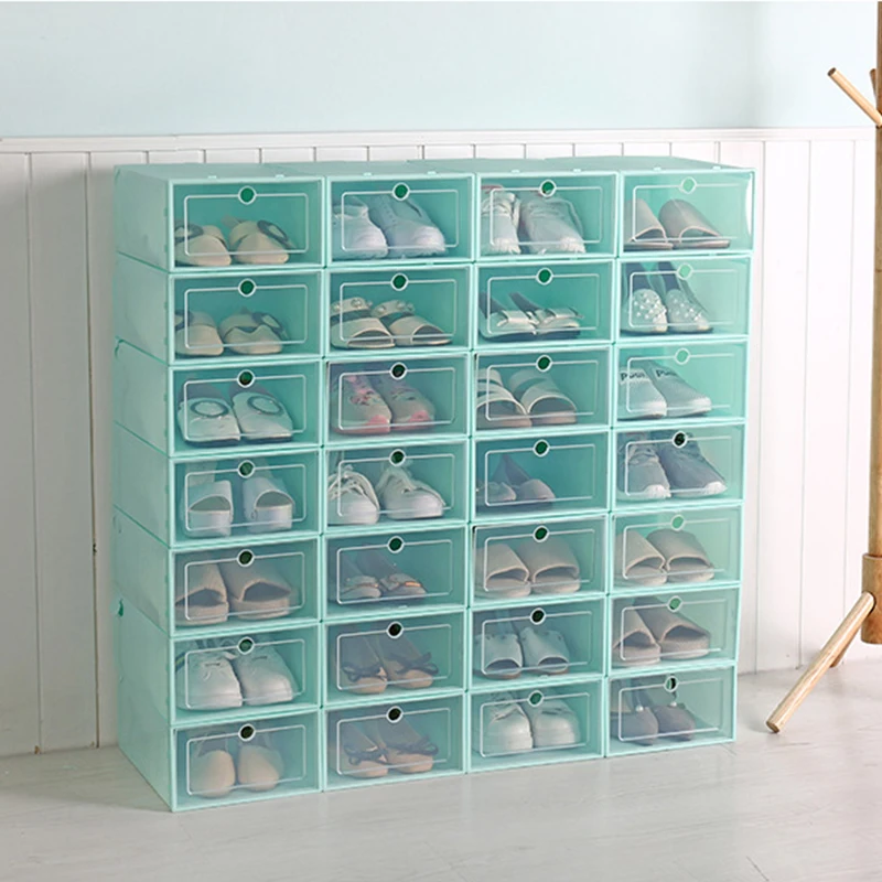 Stacking Foldable Tidy Display Shoe Container Transparent Portable Drop Front Organizer Plastic Shoe Box
