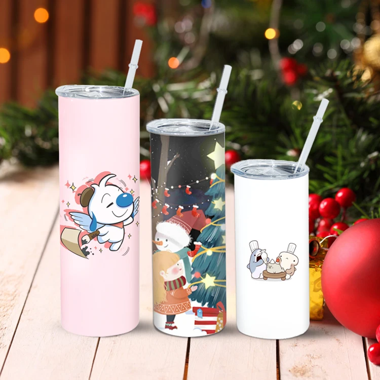 Лидер продаж на складе в США, изолированный тонкий прямой тонкий тумблер с двойной стенкой 20 унций с сублимационной печатью и соломинкой