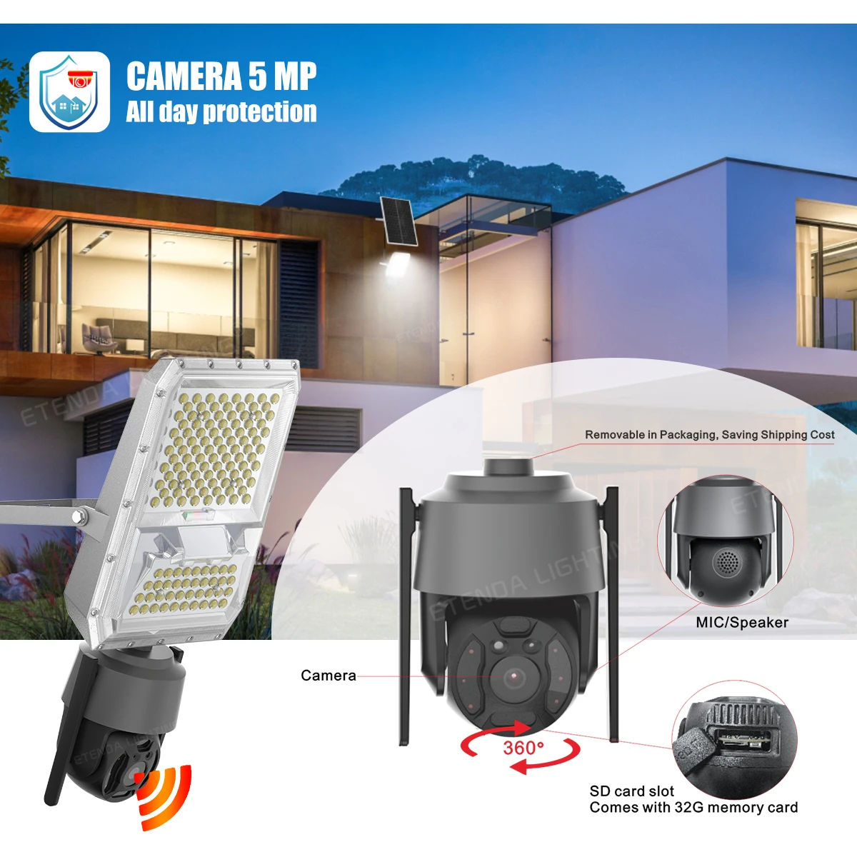 ETD-SB 300w Long-Lasting Solar Lamps Ip67 4g Or Wifi Solar System Lights Outdoor Solar Flood Light With Camera