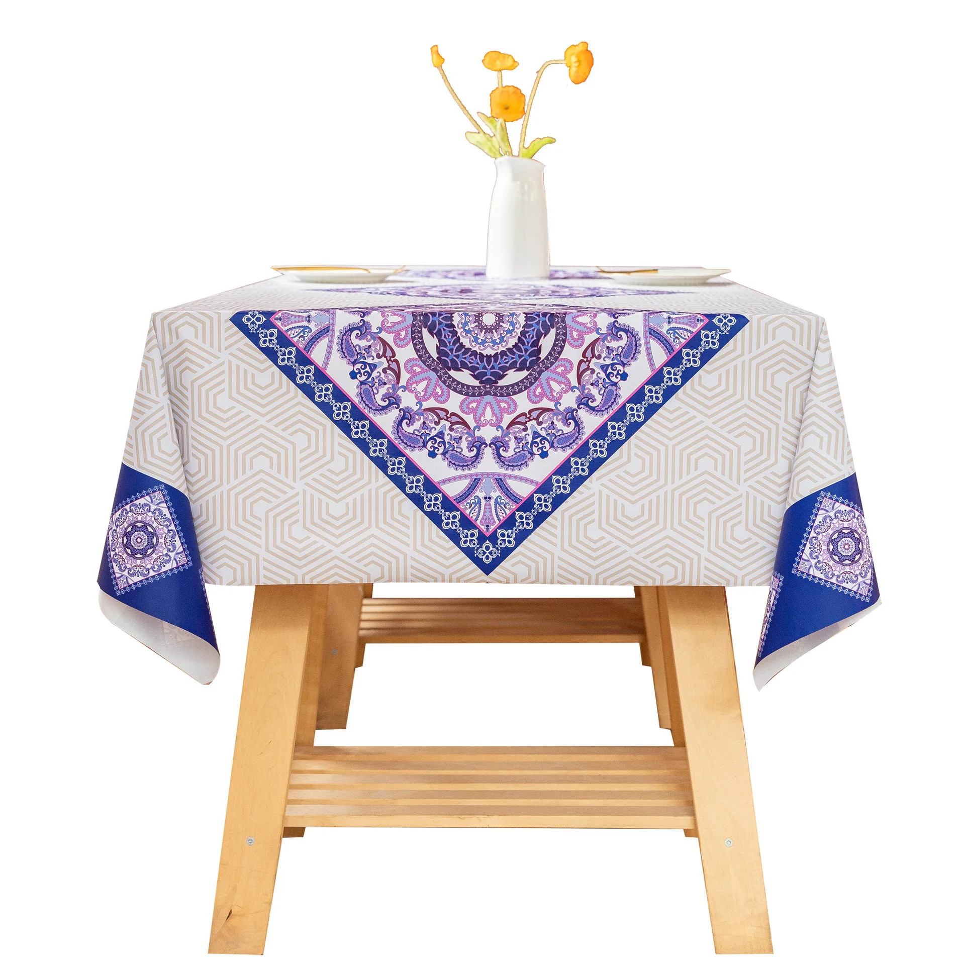 Waterproof Party Bohemian Nordic Style European Banquet Round Stripe Waterproof Oil Table Cloth