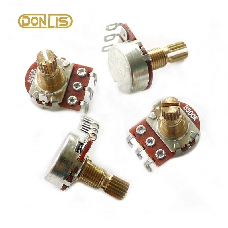 Donlis 250K/500K 15mm Brass shaft Mini guitar pots in A/B style for ST TL LP Guitar Bass volume tone control