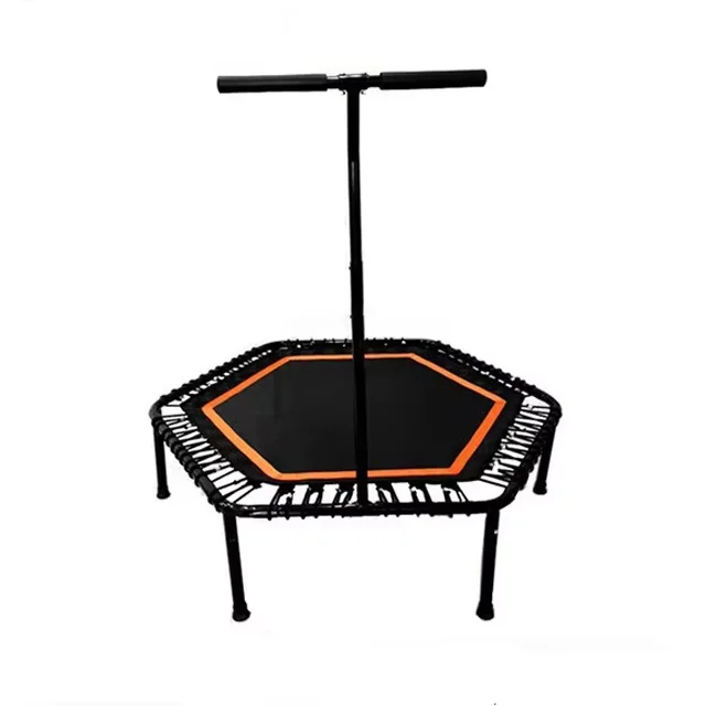 Trampoline Adults Folding Jumping Mat Fitness 45 Inch Indoor Hexagon Mini Gymnastic Trampolines With Safety Handle Bar