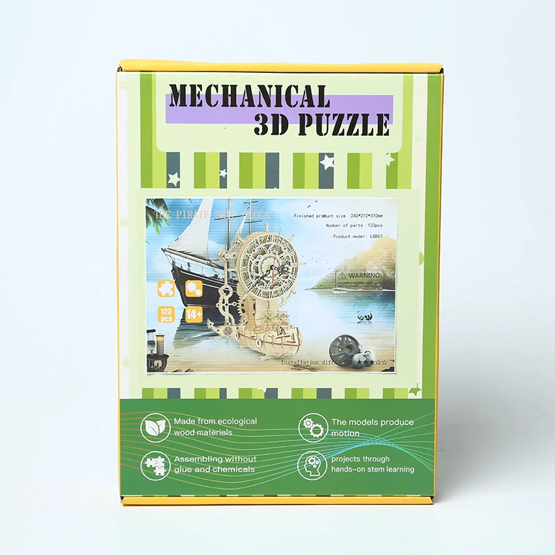 Educational Model Building Kits Clock Gear Pirate ship Clockwork DIY Handmade Toys Wooden 3D Jigsaw Puzzle