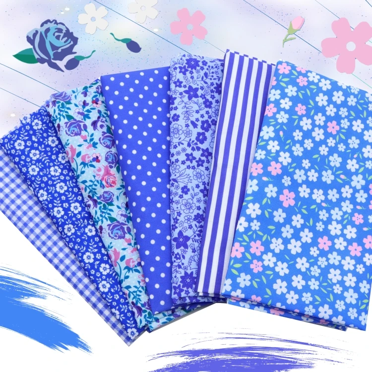 Синие цветы 100% чистой хлопчатобумажной ткани шитья Ручной Работы Кукла одежда Лоскутная кукла одеяло ручной работы хлопковое 49737
