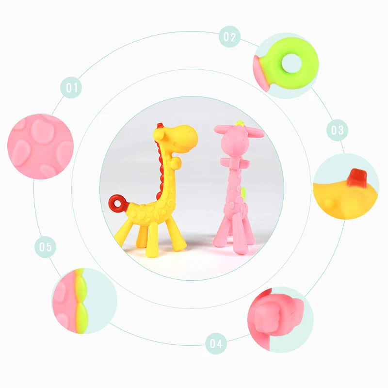 Funny Bpa Free Silicone Giraffe Teething Toys Infant Chewing Toy Teethers For Baby