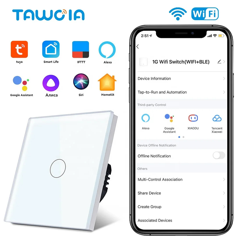 TAWOIA Самый дешевый сенсорный и Wi-Fi беспроводной пульт дистанционного управления настенный светильник 1 комплект смарт-переключатель без нейтральной линии для простой