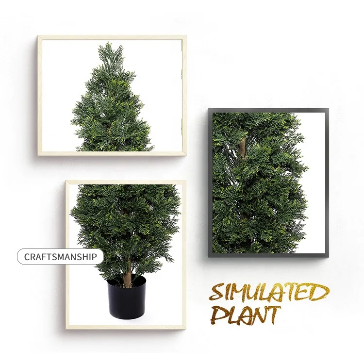 Artificial Cedar Topiary Potted Plant Trees Plastic Artificial Durable Faux Plant Artificial Tree for Home Garden Decoration