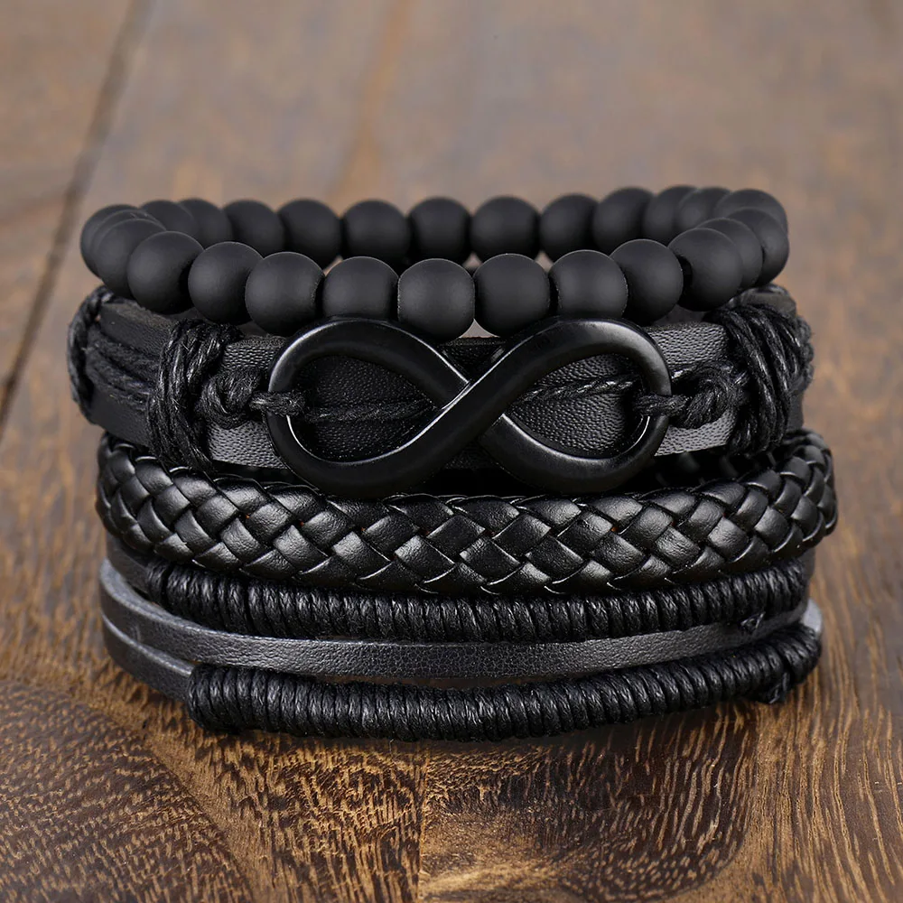 New Arrival Vintage Infinity Beads High Quality Leather Multi Layer Bracelet Fashion Bracelet Set For Men Jewelry