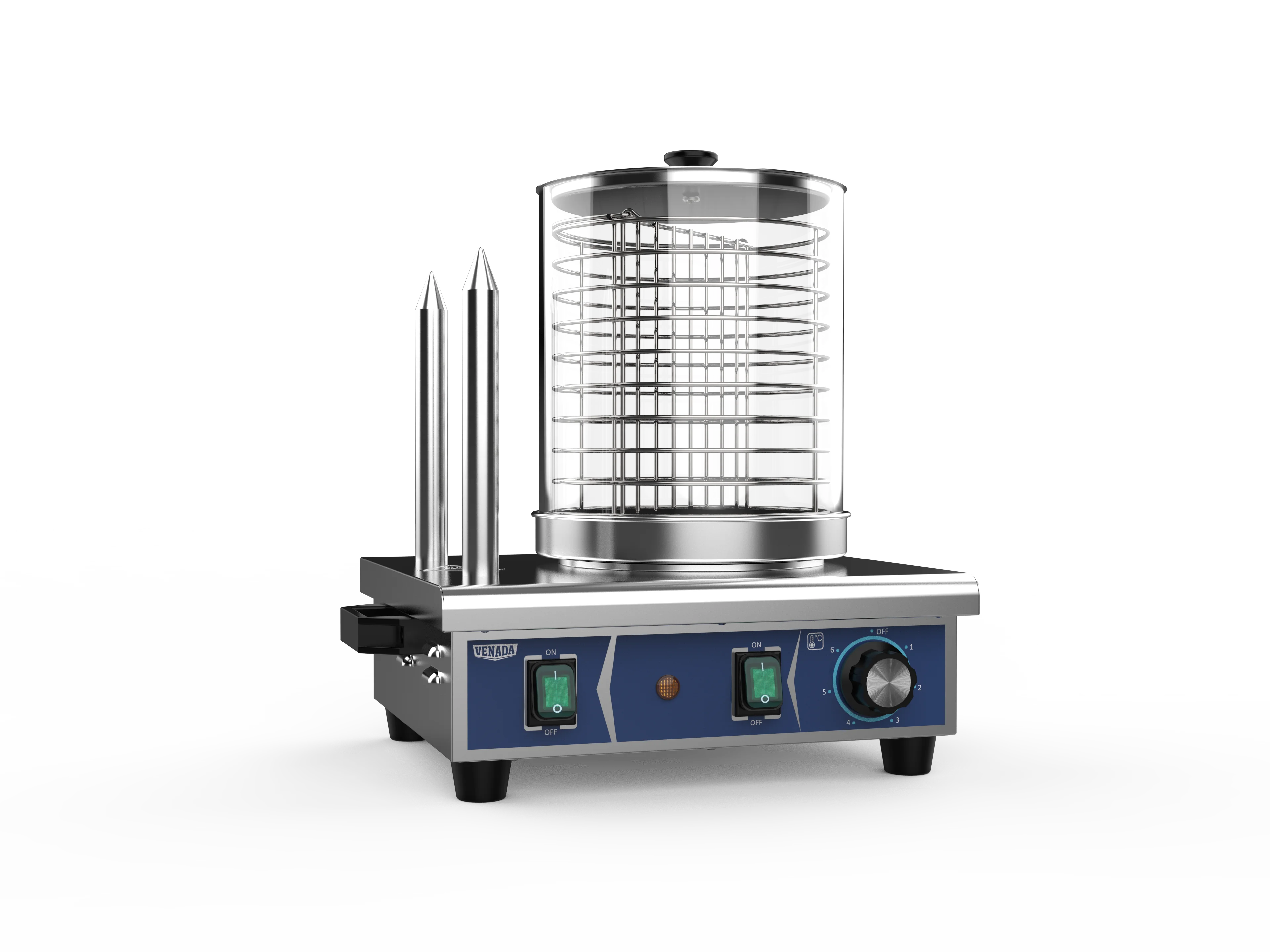 China Factory Wholesale Commercial Cylinder Glass Sausage 2 Sticks Hot Rolling Dog Machine With Warmer Equipment